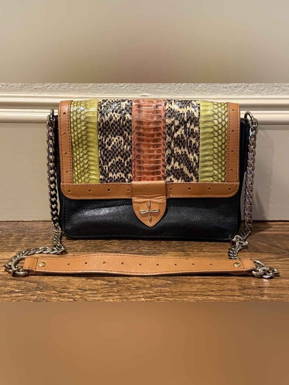 Anthropologie Pour La Victoire Snakeskin Leather Leather Crossbody Purse